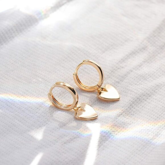 Gold Heart Hoop Earrings for Women 14k Gold Plated Small Dangle Jewelry Gift - Picture 6 of 7
